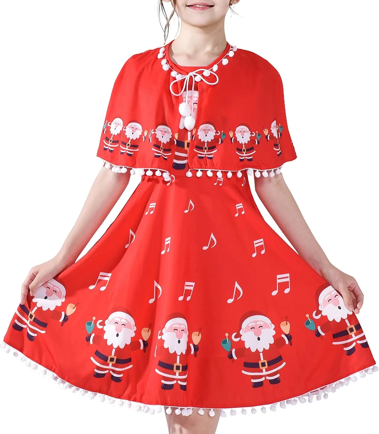 Sunny Fashion Girls Dress Jingle Bell Red Cape Cloak Christmas New Year