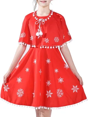 Sunny Fashion Girls Dress Jingle Bell Red Cape Cloak Christmas New Year