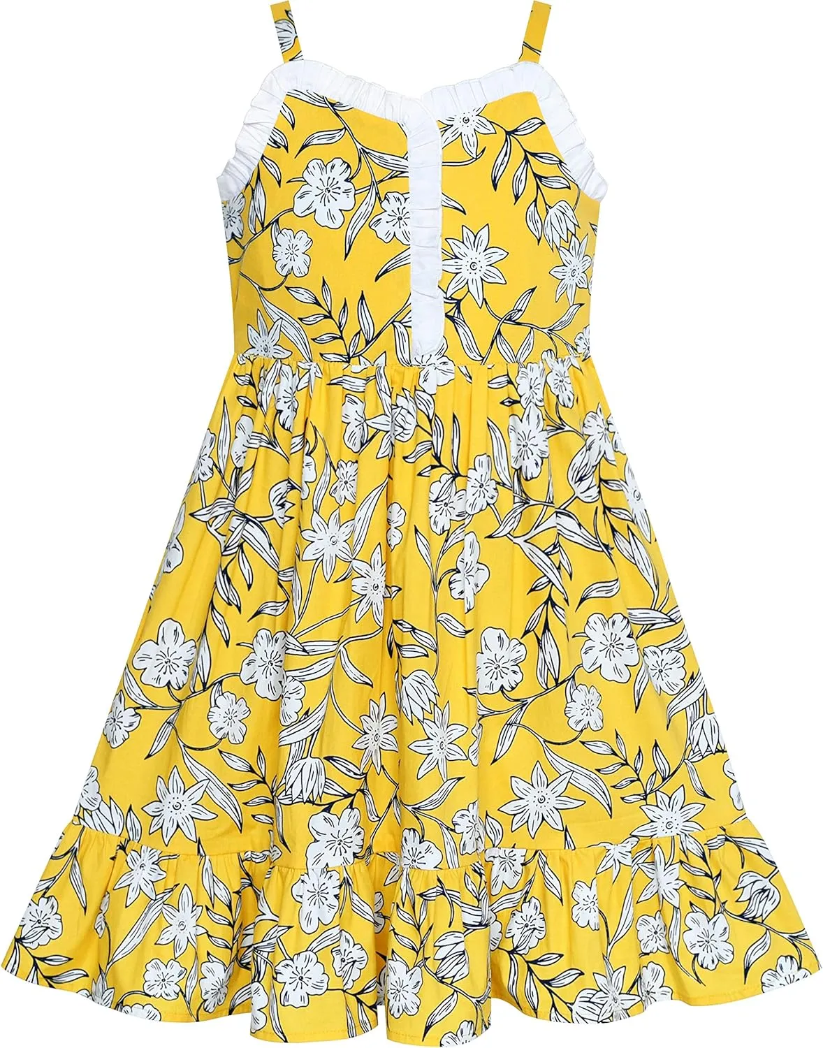 Sunny Fashion Girls Dress Yellow Flower Tank Sundress Party Size 4-8