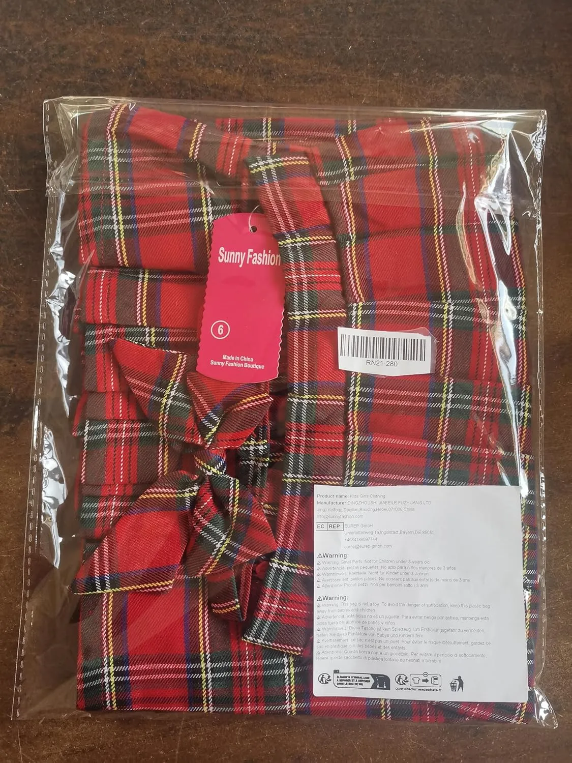 Sunny Fashion Girls Skirt Kids School Uniform Set Red Tartan Pleated Hem Skirt