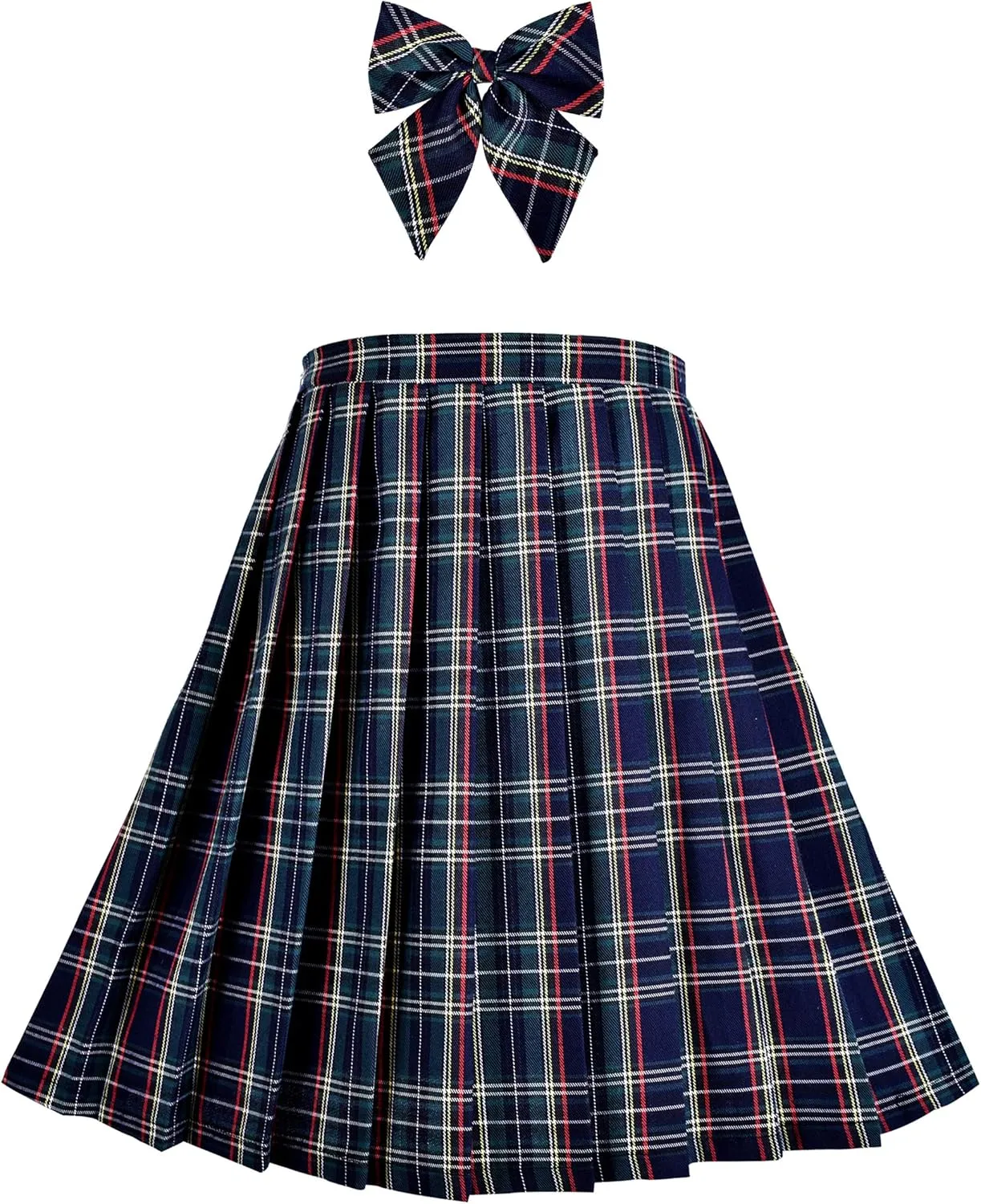Sunny Fashion Girls Skirt Kids School Uniform Set Red Tartan Pleated Hem Skirt