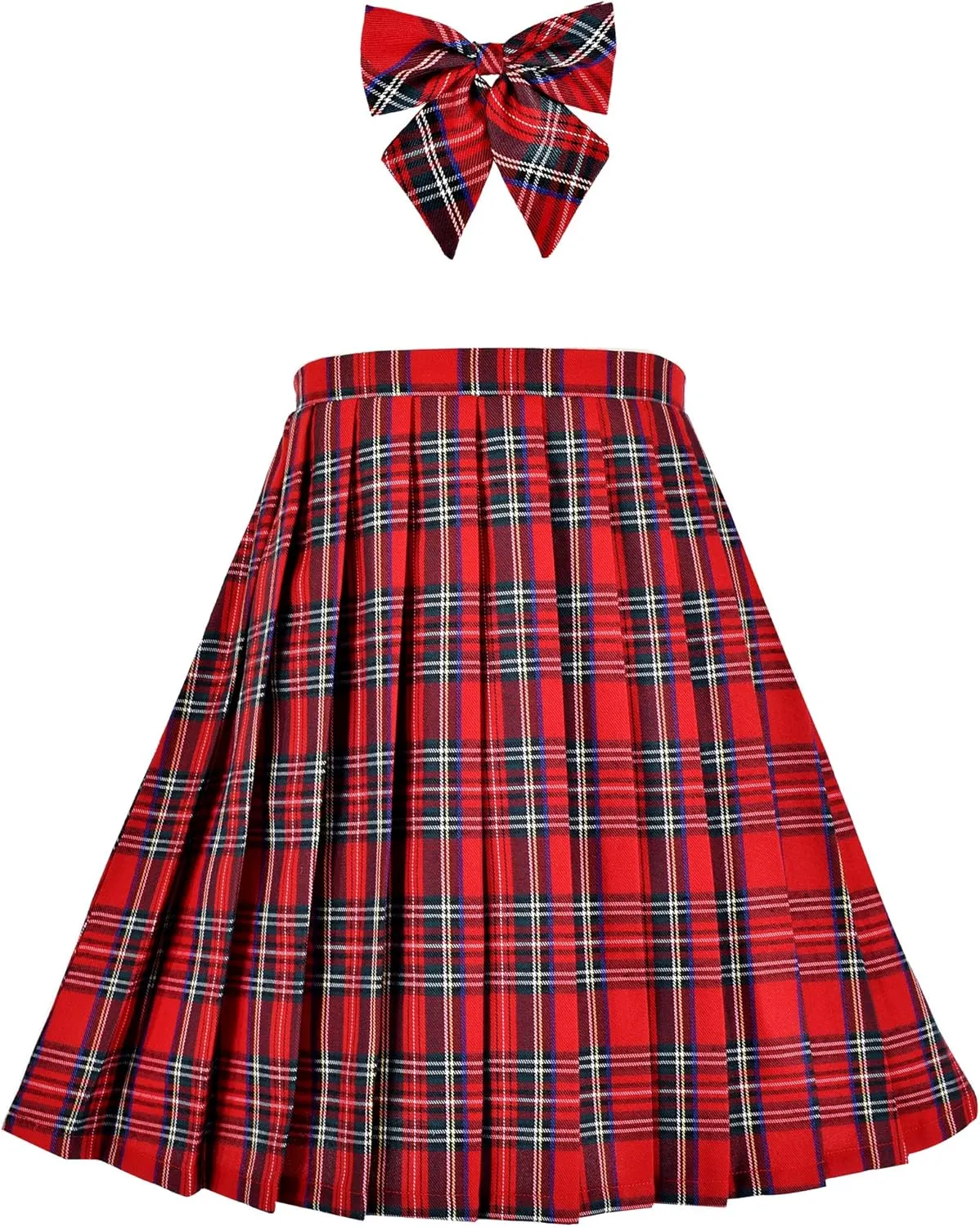 Sunny Fashion Girls Skirt Kids School Uniform Set Red Tartan Pleated Hem Skirt