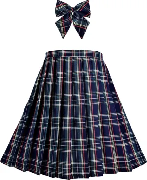 Sunny Fashion Girls Skirt Kids School Uniform Set Red Tartan Pleated Hem Skirt