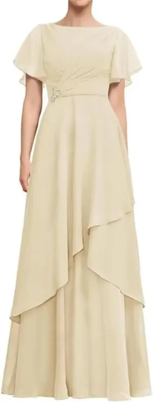 SYYS Chiffon Mother of The Bride Dress 2025 A-line Ruffles Sleeve Long Formal Evening Dress SYYS526