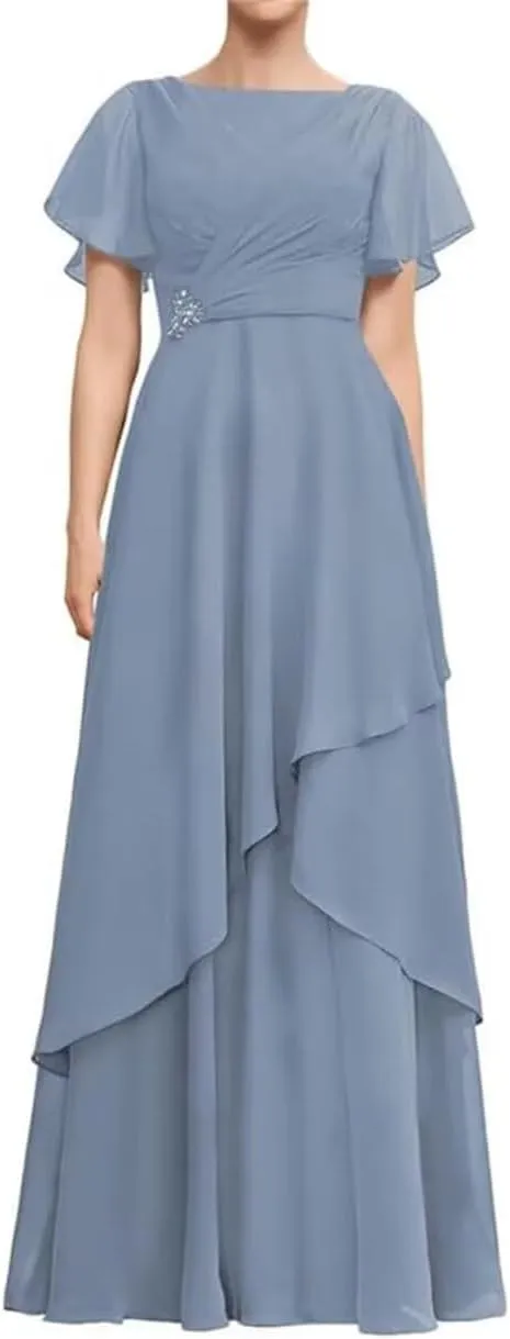 SYYS Chiffon Mother of The Bride Dress 2025 A-line Ruffles Sleeve Long Formal Evening Dress SYYS526