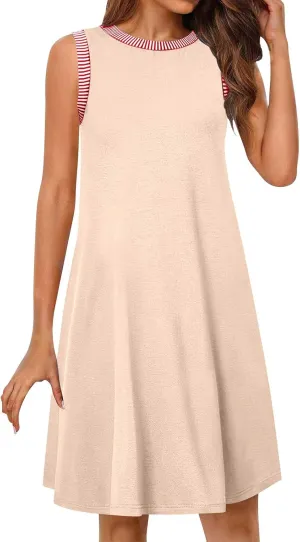 TANGNADE Women's Casual Sleeveless Mini Summer Sundress Crewneck Tank Loose Beach Vacation Ladies Short Dresses
