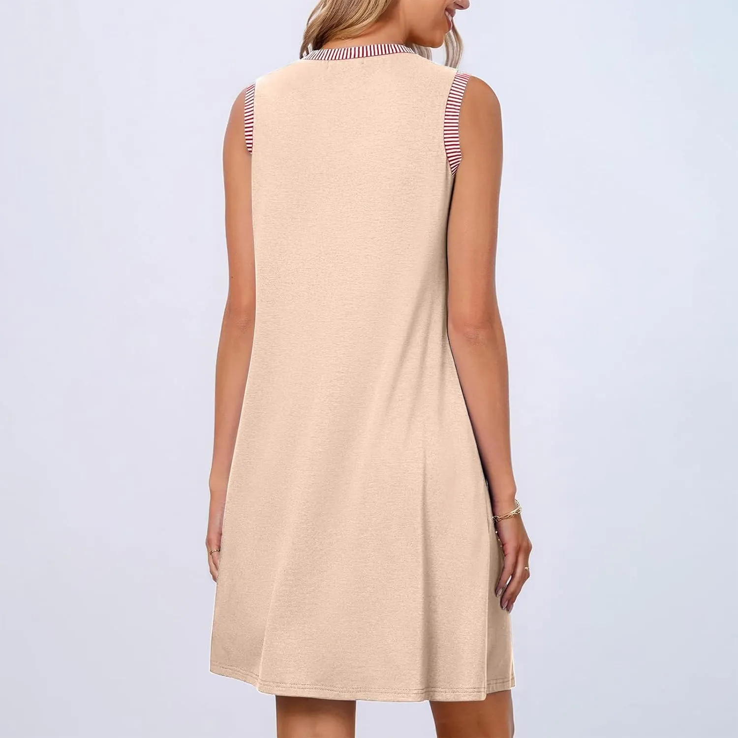 TANGNADE Women's Casual Sleeveless Mini Summer Sundress Crewneck Tank Loose Beach Vacation Ladies Short Dresses