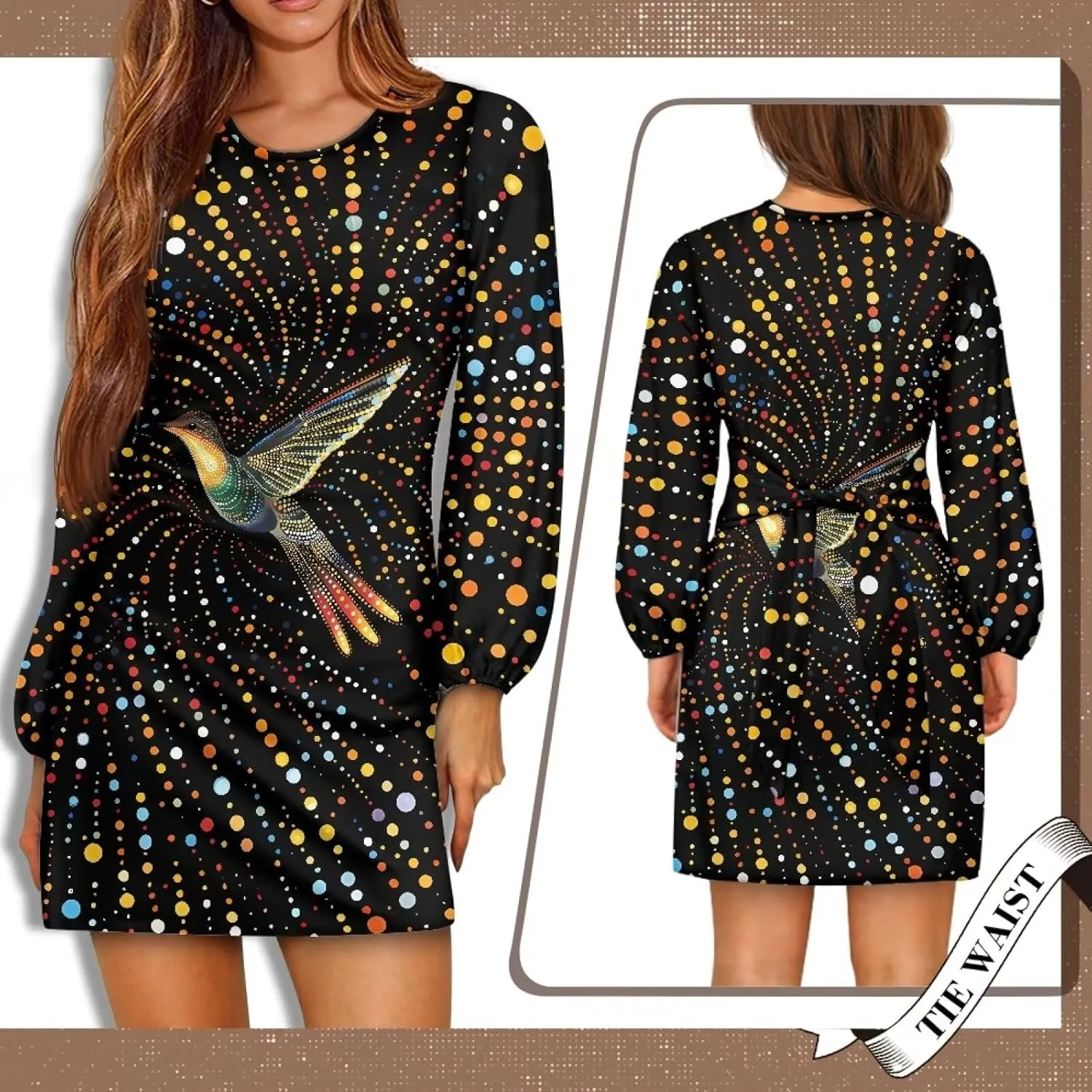 TODIYADDU Dress for Women Elegant Long Sleeve Cocktail Party Dress Mini Dresses with Belt Casual T Shirt Dress Midi Dresses