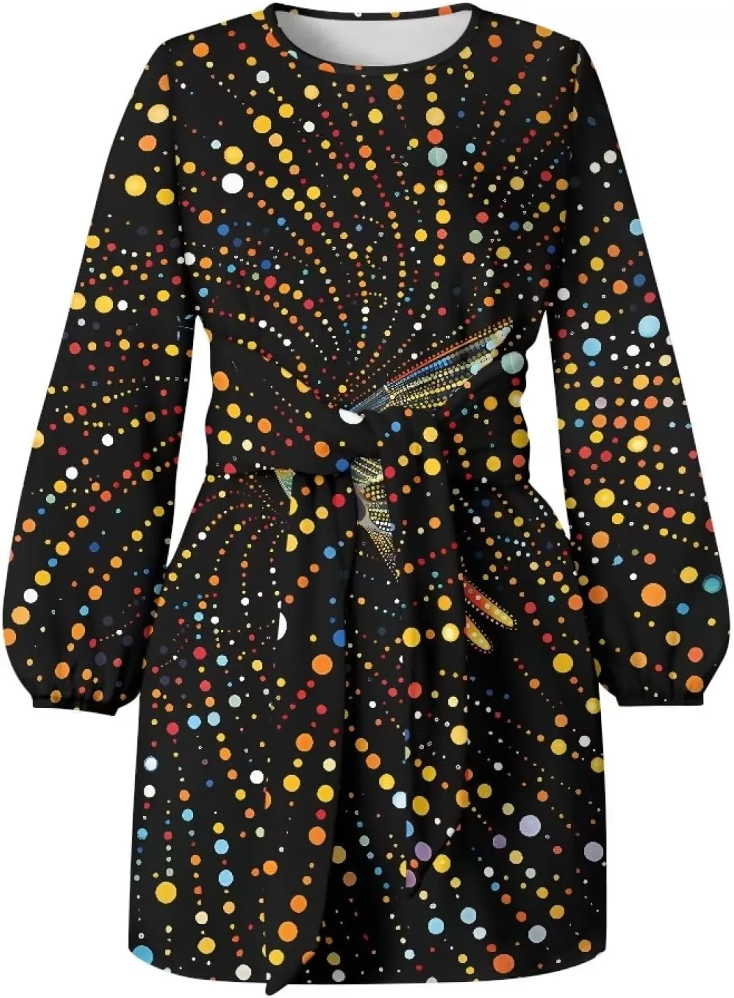 TODIYADDU Dress for Women Elegant Long Sleeve Cocktail Party Dress Mini Dresses with Belt Casual T Shirt Dress Midi Dresses