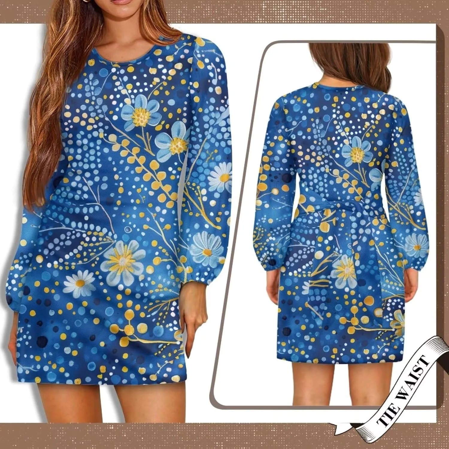TODIYADDU Womens Dress Trendy Dresses with Lantern Sleeves Mini Short Dresses with Belt Womens Flowy Swing Midi Dress Gifts