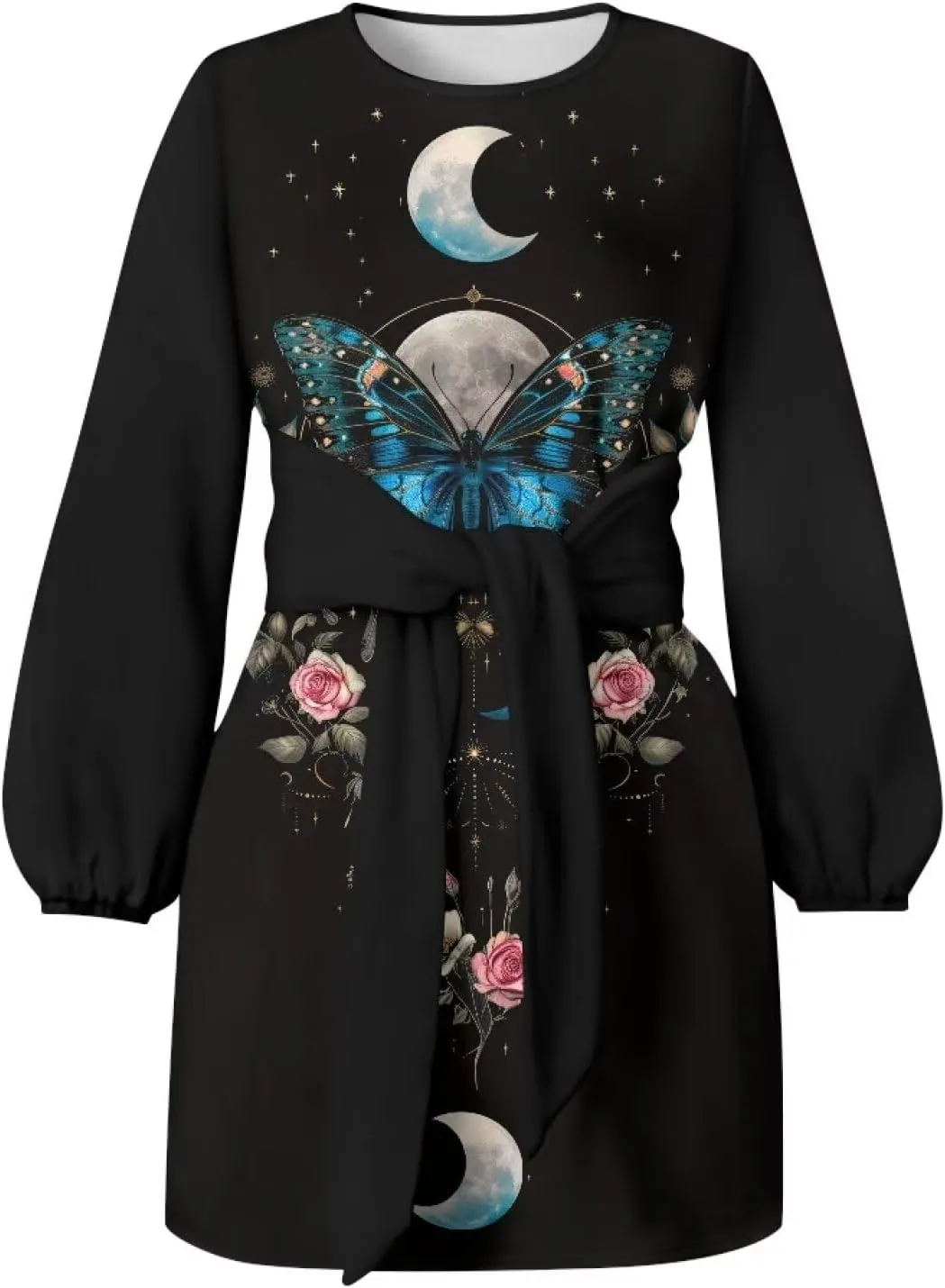 TODIYADDU Womens Dress Trendy Dresses with Lantern Sleeves Mini Short Dresses with Belt Womens Flowy Swing Midi Dress Gifts