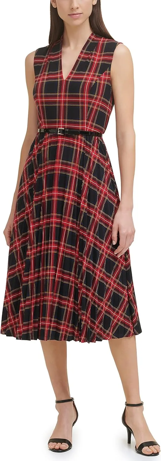 Tommy Hilfiger Women's Sleeveless Jersey Midi Dress With Pleated Skirt