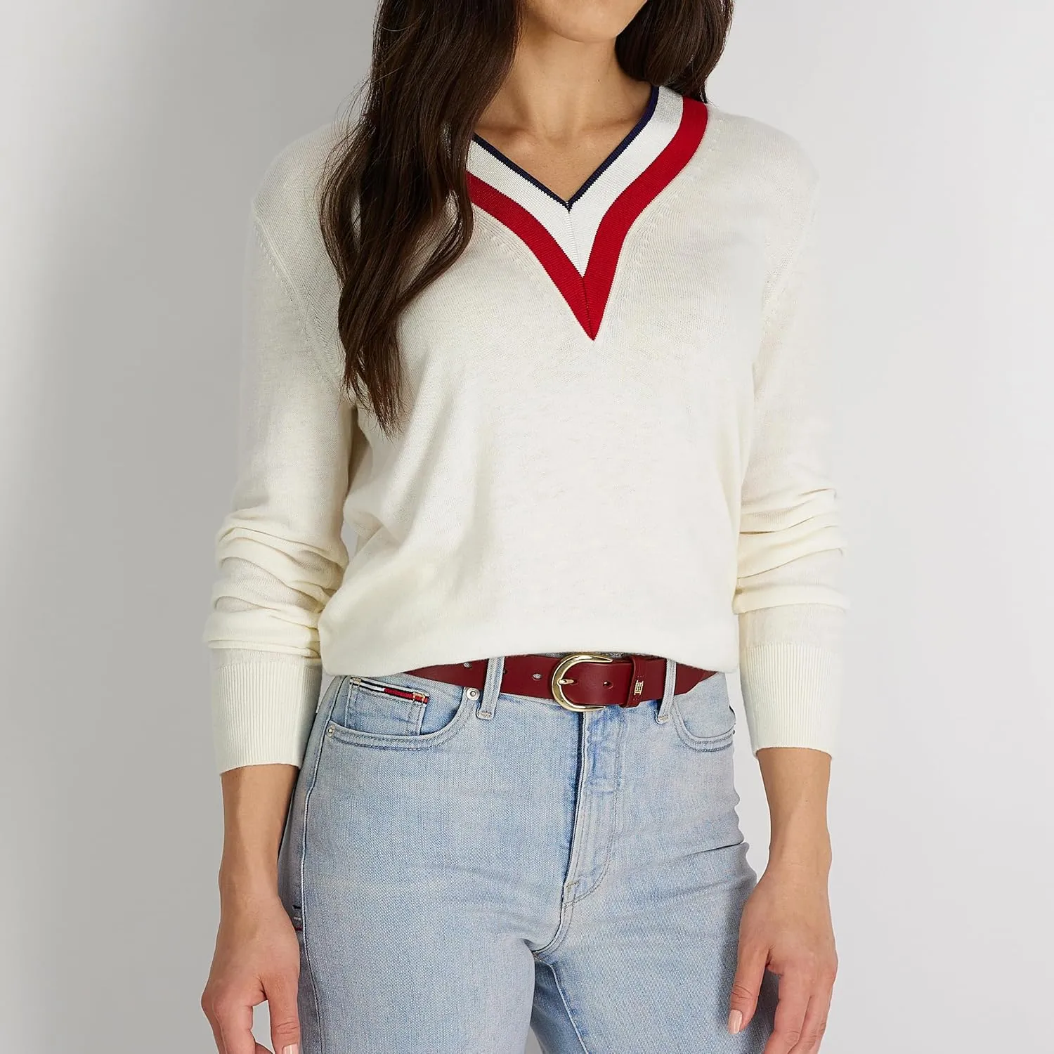 Tommy Hilfiger Women's TH Ornament Logo Casual Leather Belt for Jeans, Trousers and Dresses