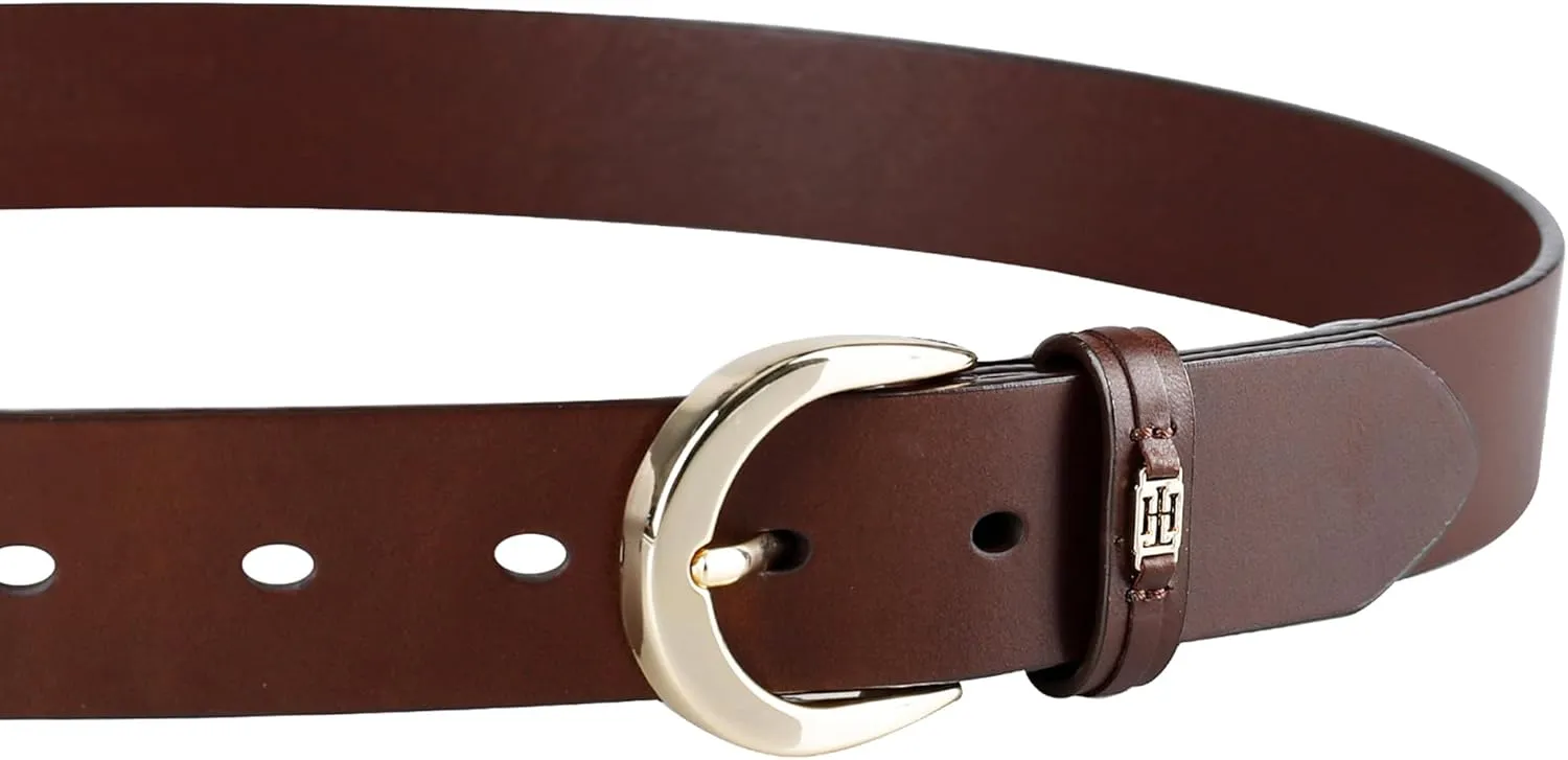 Tommy Hilfiger Women's TH Ornament Logo Casual Leather Belt for Jeans, Trousers and Dresses