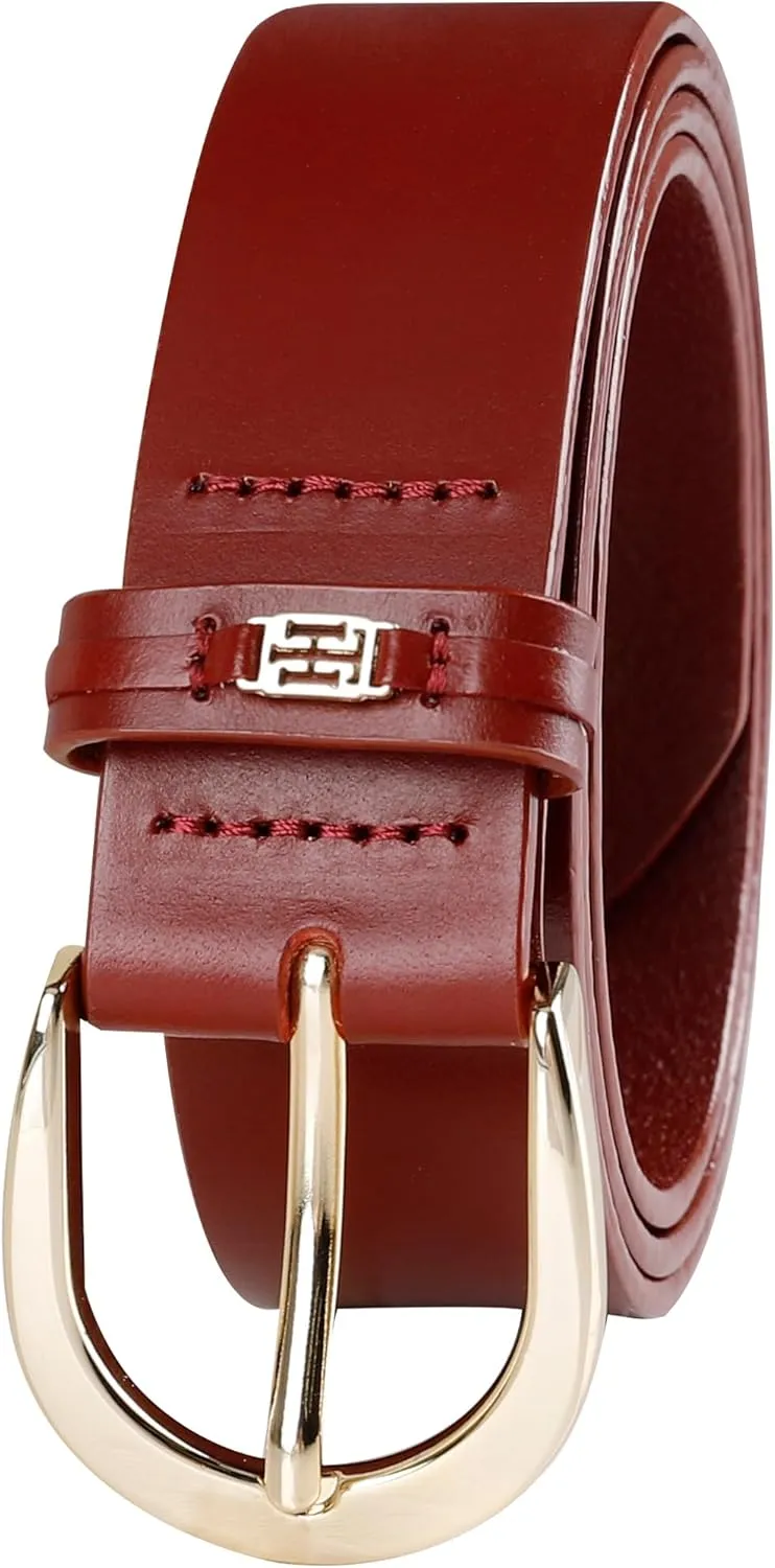 Tommy Hilfiger Women's TH Ornament Logo Casual Leather Belt for Jeans, Trousers and Dresses