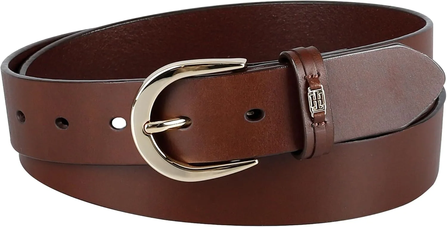 Tommy Hilfiger Women's TH Ornament Logo Casual Leather Belt for Jeans, Trousers and Dresses