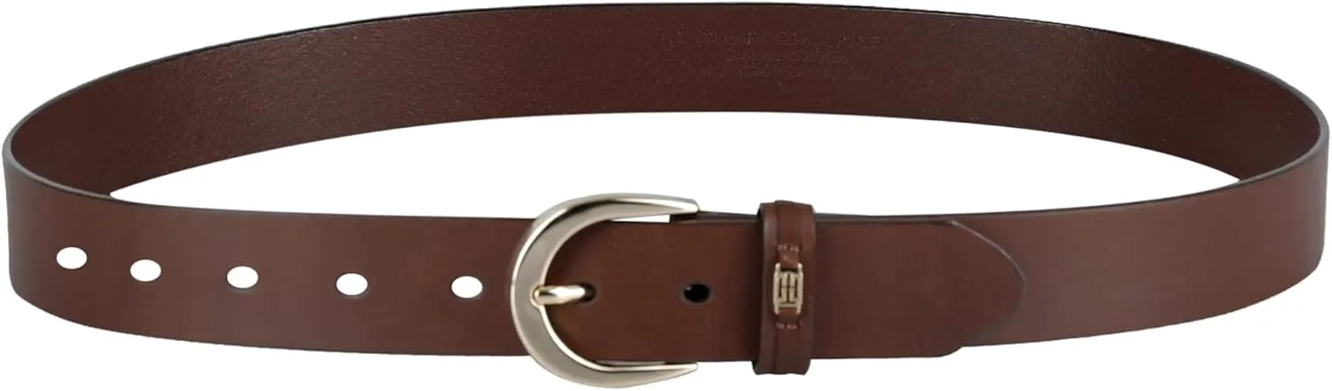 Tommy Hilfiger Women's TH Ornament Logo Casual Leather Belt for Jeans, Trousers and Dresses