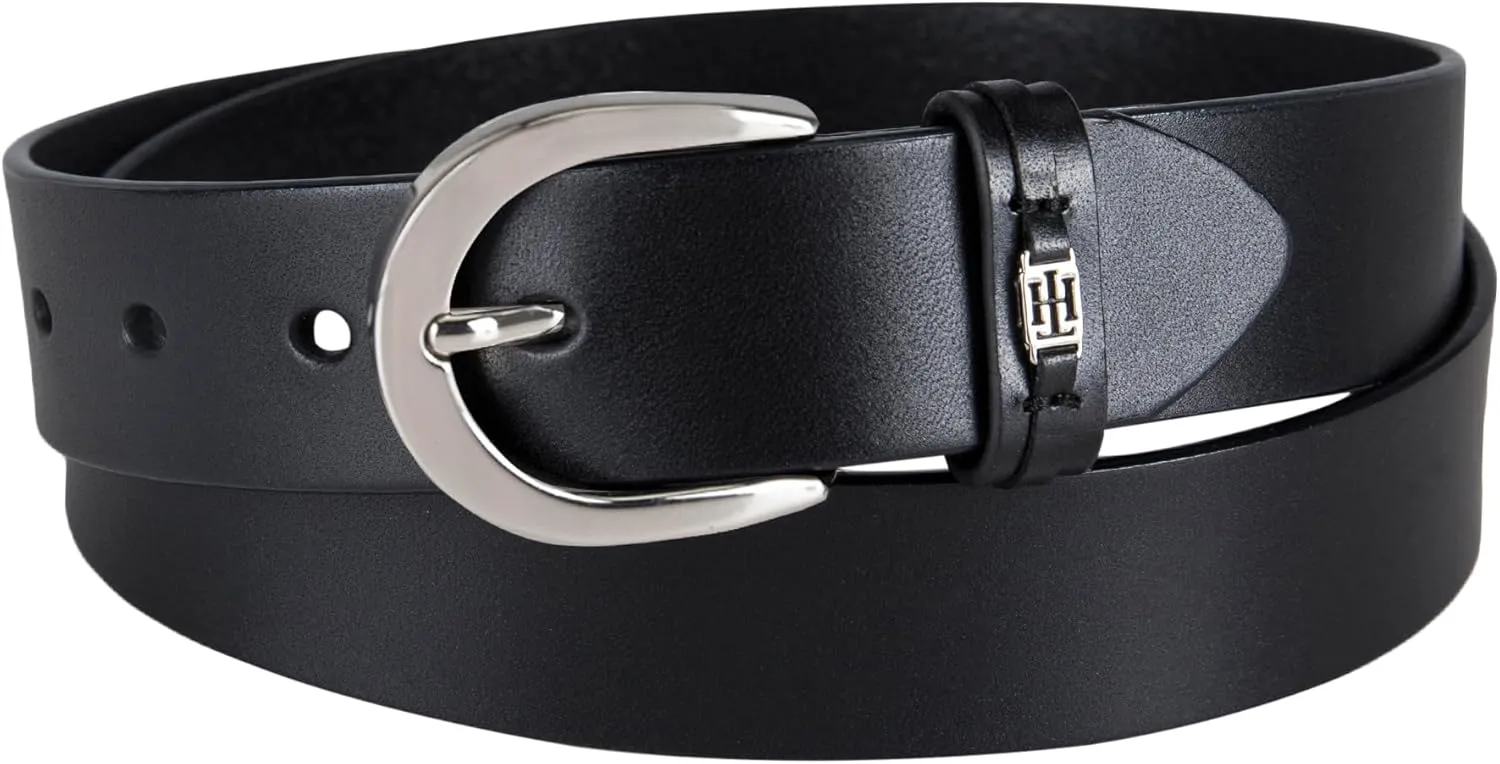Tommy Hilfiger Women's TH Ornament Logo Casual Leather Belt for Jeans, Trousers and Dresses