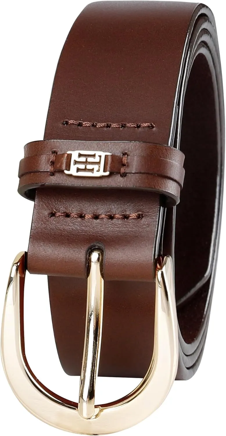 Tommy Hilfiger Women's TH Ornament Logo Casual Leather Belt for Jeans, Trousers and Dresses