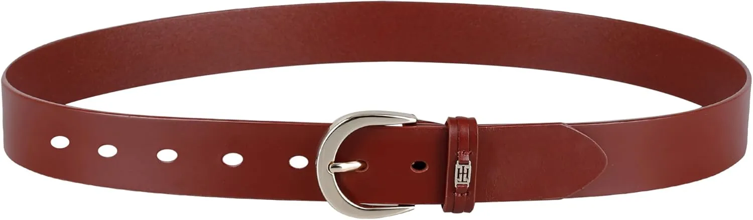 Tommy Hilfiger Women's TH Ornament Logo Casual Leather Belt for Jeans, Trousers and Dresses