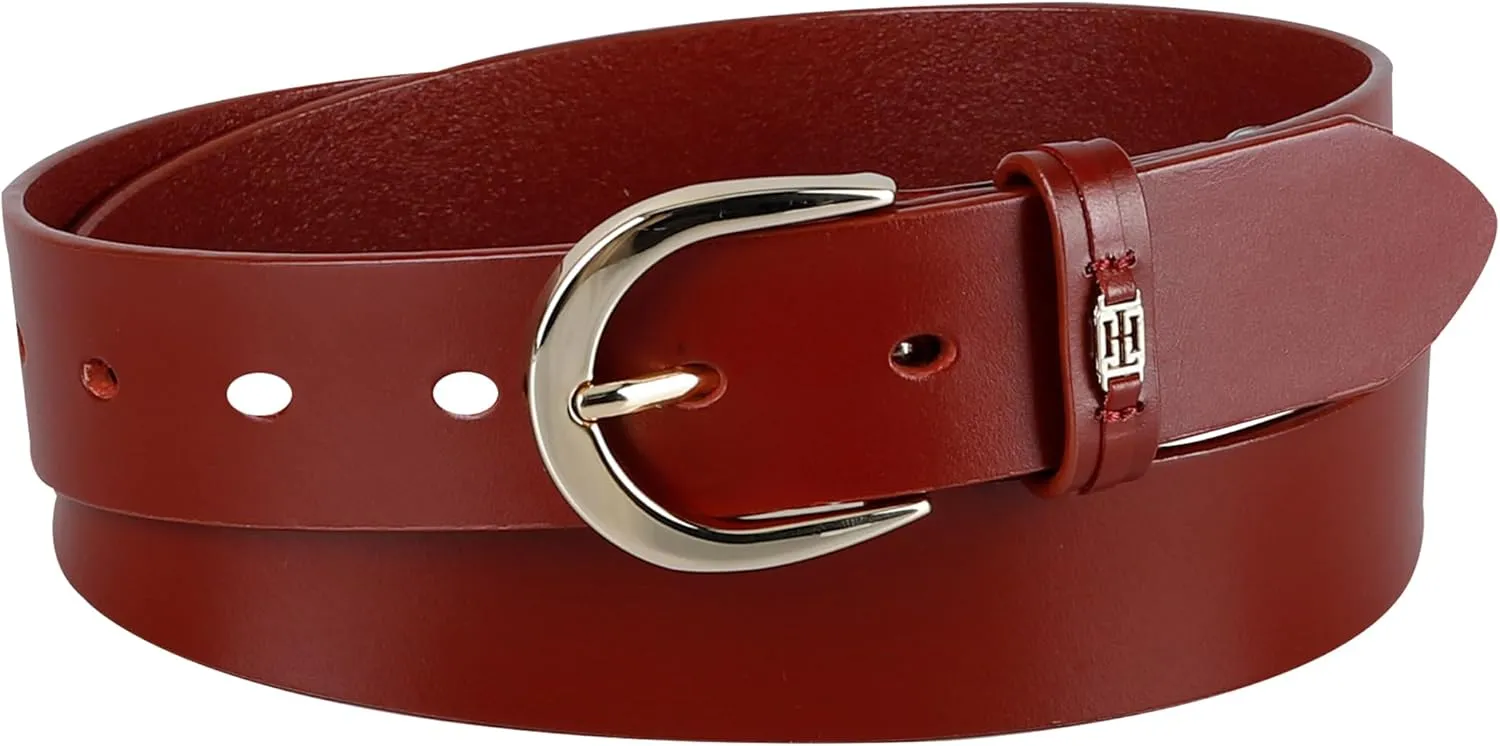 Tommy Hilfiger Women's TH Ornament Logo Casual Leather Belt for Jeans, Trousers and Dresses