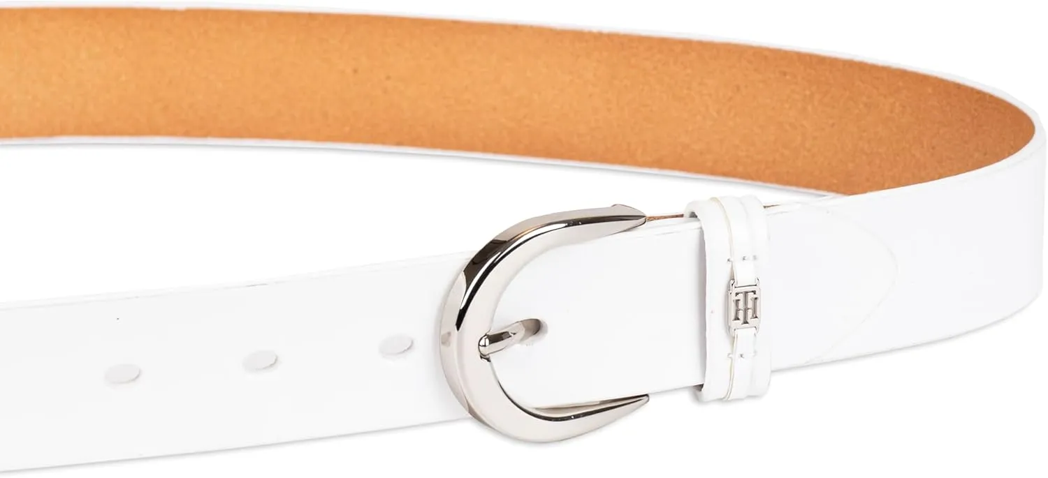 Tommy Hilfiger Women's TH Ornament Logo Casual Leather Belt for Jeans, Trousers and Dresses