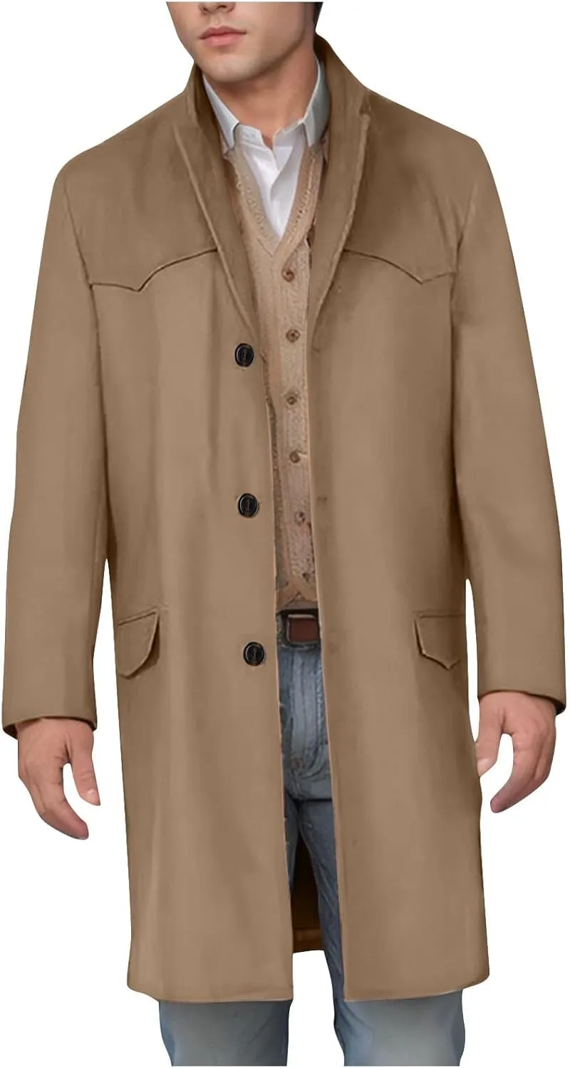 Trench Coat Men Classic Notched Collar Overcoat Warm Single Breasted Peacoat Elegant Long Jacket Overcoat