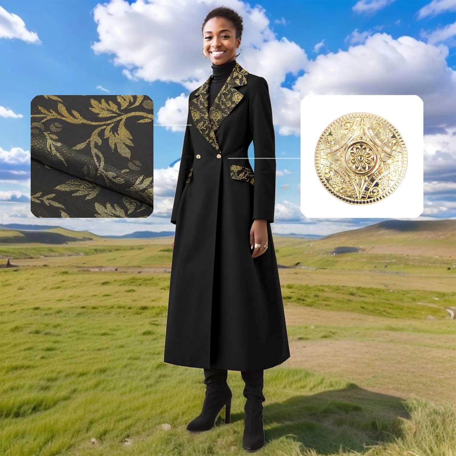 Trench Coat Women Double-Breasted Long Winter Wool Classic Coat Lapel Collar Belted Long Jacket