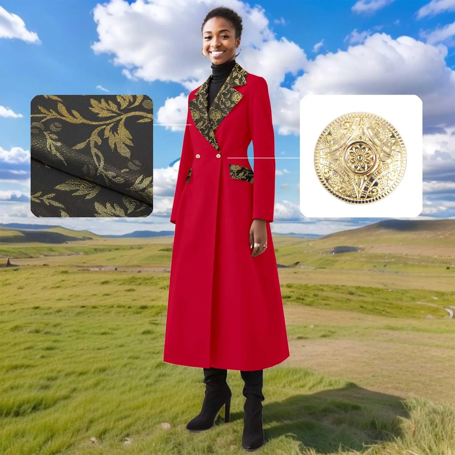 Trench Coat Women Double-Breasted Long Winter Wool Classic Coat Lapel Collar Belted Long Jacket