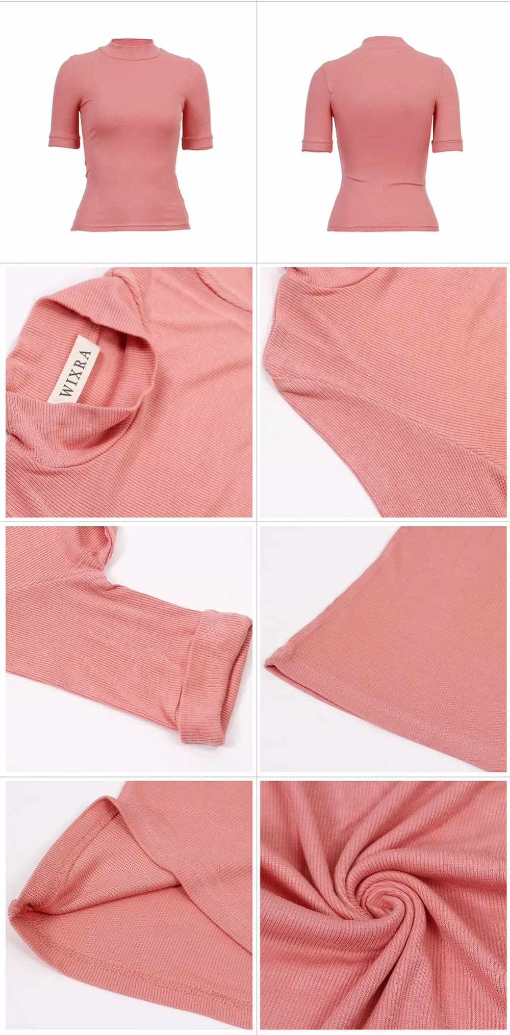 Turtleneck Top Cotton Women's T Shirt Spring Autumn Half Sleeve