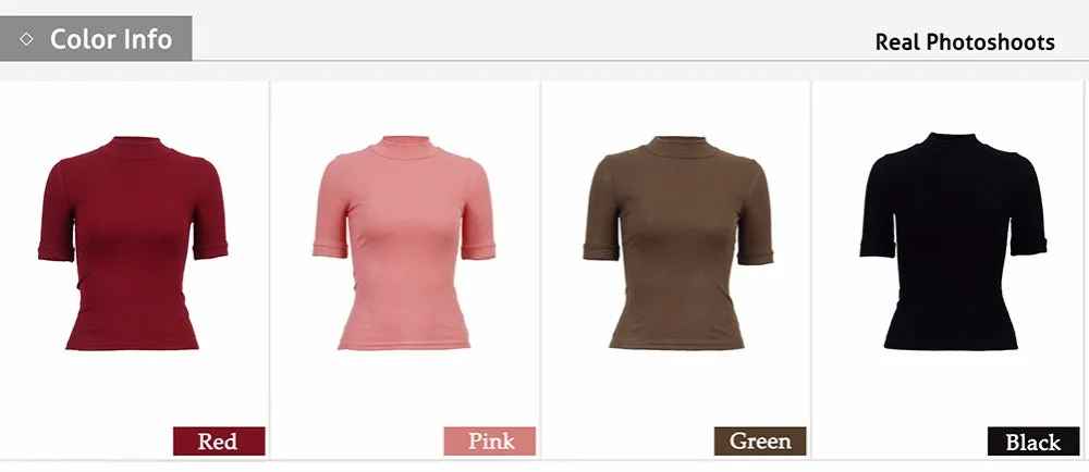 Turtleneck Top Cotton Women's T Shirt Spring Autumn Half Sleeve