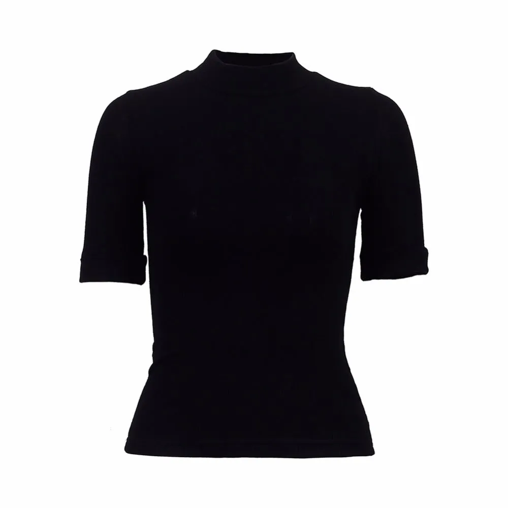 Turtleneck Top Cotton Women's T Shirt Spring Autumn Half Sleeve