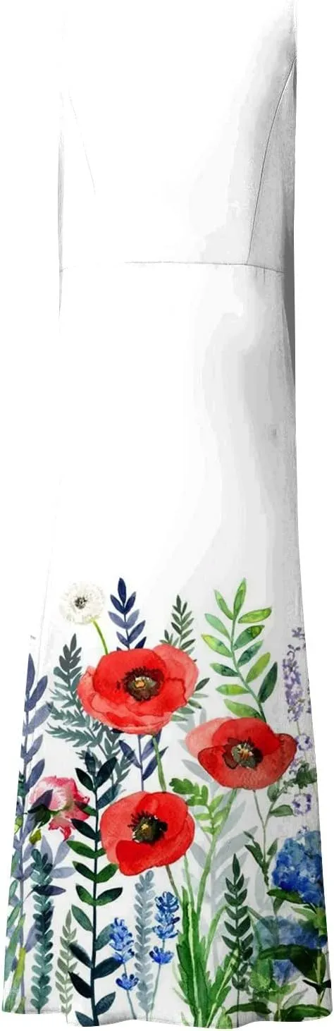 TWGONE Summer Dresses for Women Beach Boho Sleeveless Floral Flowy Pockets Casual Tshirt Tank Sundresses