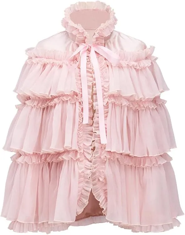 Vintage Evening Cape Ethereal Cloak Victorian Ruffles Bustle Cape Elegant Princess Robe Bridal Capelet for Women