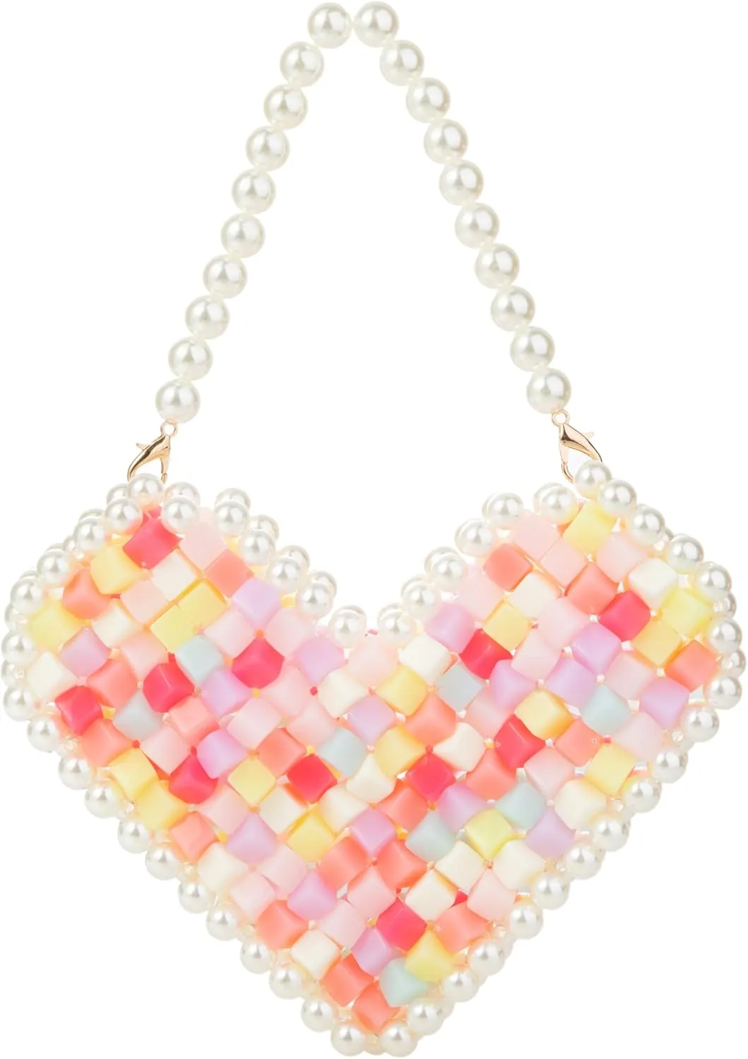 White Heart-Shaped Beaded Wristlet and Coin Purse for Evening Event and Wedding Party