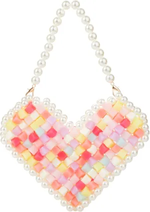 White Heart-Shaped Beaded Wristlet and Coin Purse for Evening Event and Wedding Party