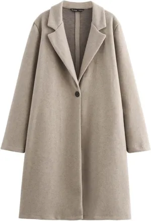 Winter Womens Trench Coat Mid Length Lapel Single Button Soft Business Casual Solid Jacket