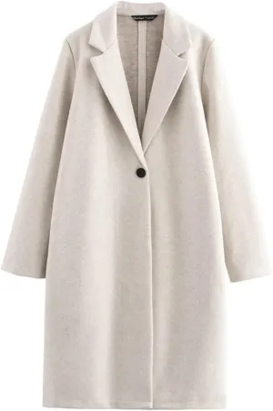 Winter Womens Trench Coat Mid Length Lapel Single Button Soft Business Casual Solid Jacket