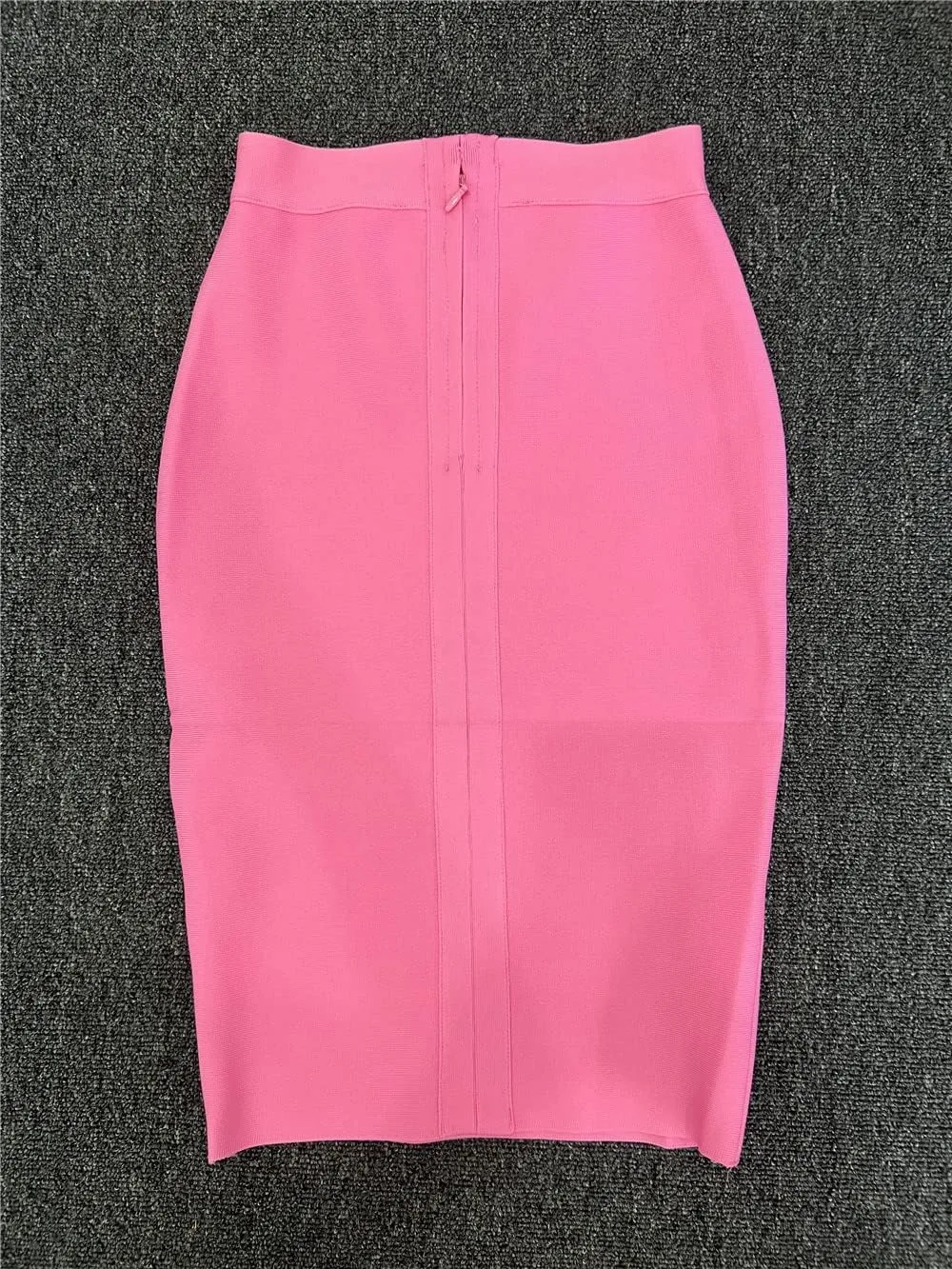 Women Candy Color Pencil Skirt Office Business Formal Knee Length Stretch Skirts