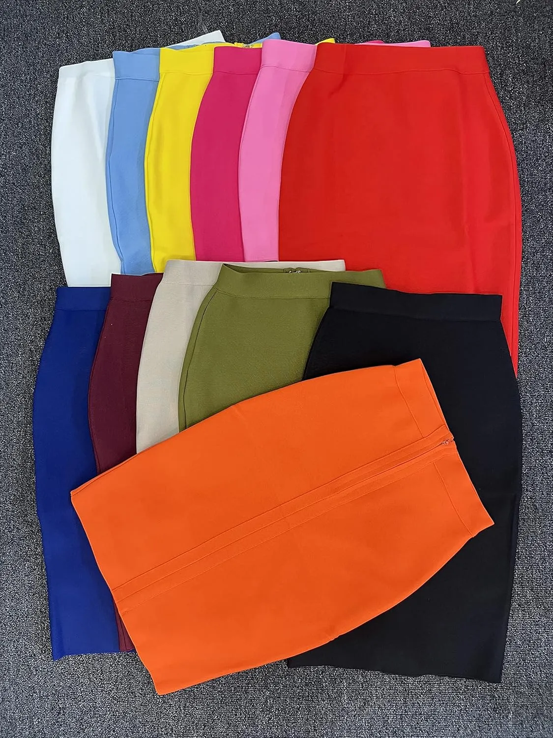 Women Candy Color Pencil Skirt Office Business Formal Knee Length Stretch Skirts