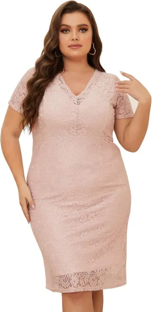 Women Sexy Summer Plus Size Bodycon Wrap Cocktail Lace Dress