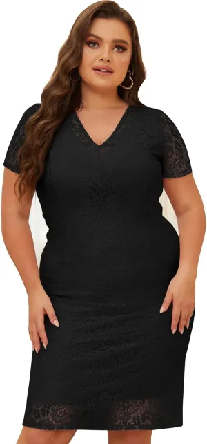 Women Sexy Summer Plus Size Bodycon Wrap Cocktail Lace Dress
