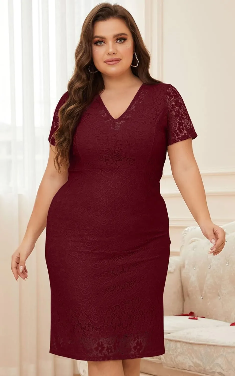 Women Sexy Summer Plus Size Bodycon Wrap Cocktail Lace Dress