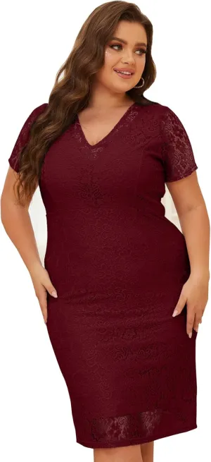 Women Sexy Summer Plus Size Bodycon Wrap Cocktail Lace Dress