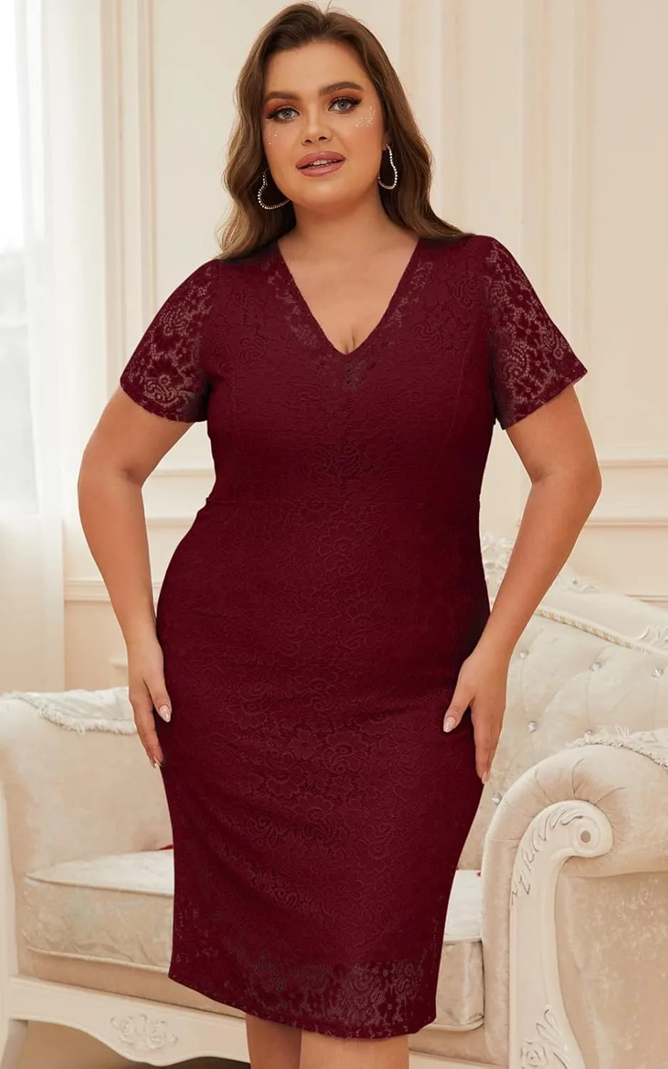 Women Sexy Summer Plus Size Bodycon Wrap Cocktail Lace Dress