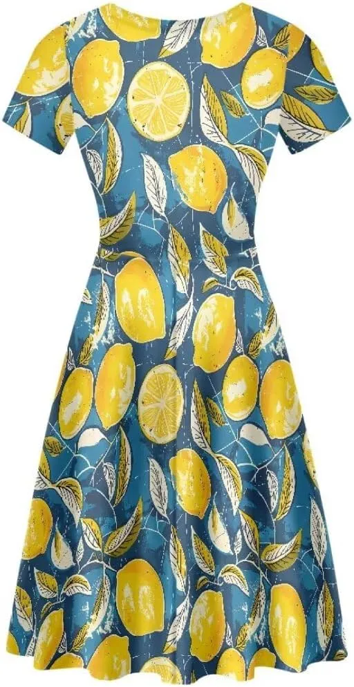 Women Short Sleeve Crew Neck Dresses Cute Graphic Summer Hawaiian Dress for Beach Party