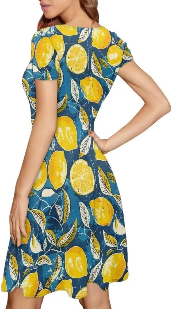 Women Short Sleeve Crew Neck Dresses Cute Graphic Summer Hawaiian Dress for Beach Party