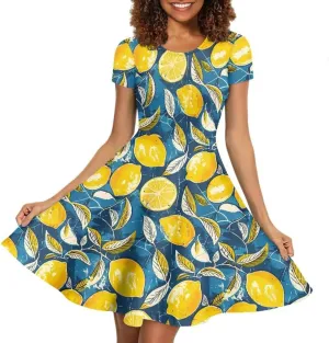 Women Short Sleeve Crew Neck Dresses Cute Graphic Summer Hawaiian Dress for Beach Party