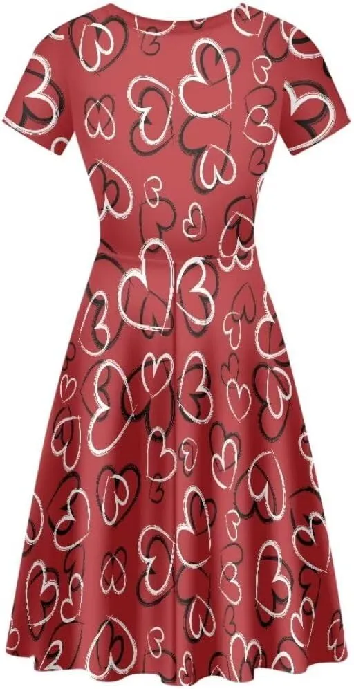Women Short Sleeve Crew Neck Dresses Cute Graphic Summer Hawaiian Dress for Beach Party