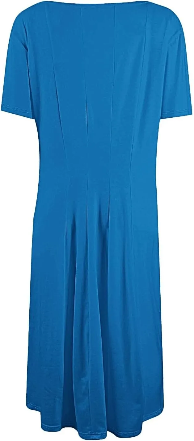 Women Summer Short Sleeve Midi Dress with Pockets Casual Aline Flowy Tshirt Dress Floral Vocation Beach Sundress